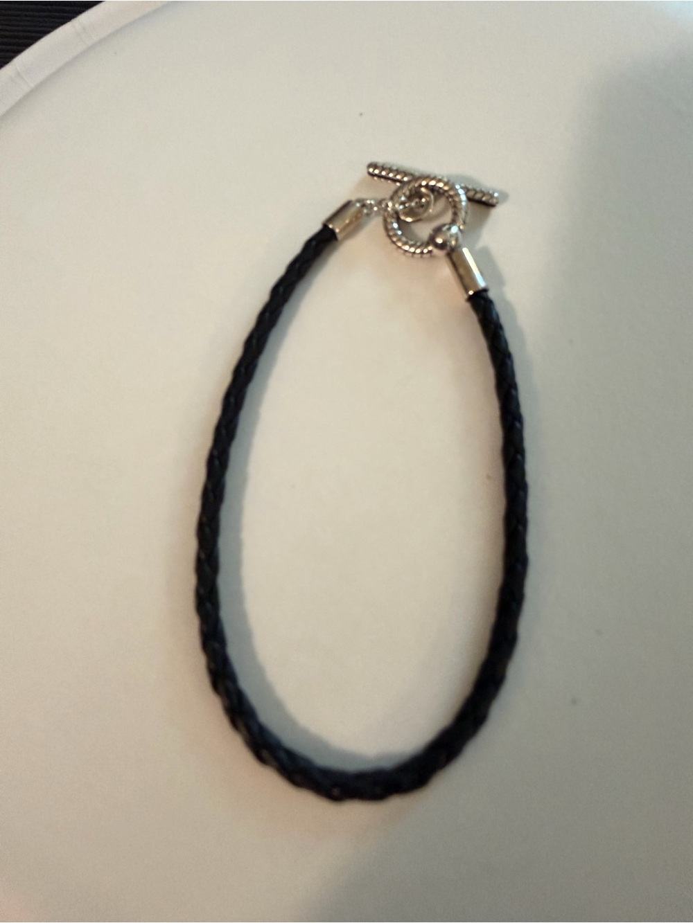 Pandora Braided Black Leather Toggle Bracelet with Sterling Silver Hardware
